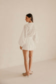 Naima Long Sleeve Button Up Embroidered Mini Corset Dress - White