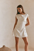 Beige Button Flared Mini Leighton Dress