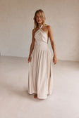 Beige Silky Halter Maxi Rani Dress