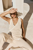 Beige and White Stripe Woven Wrap Billy Top