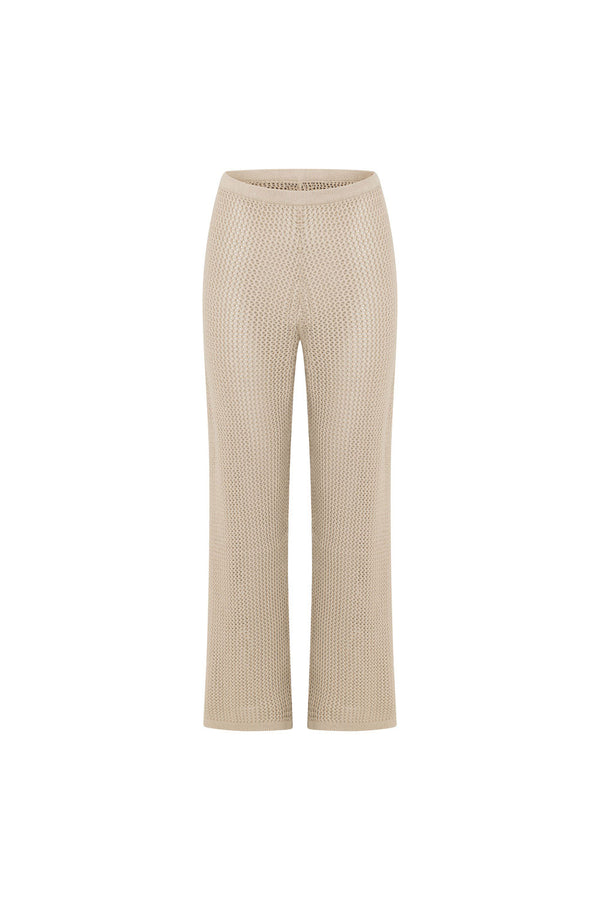 Beige Knit Elastic High Waist Ailish Pants