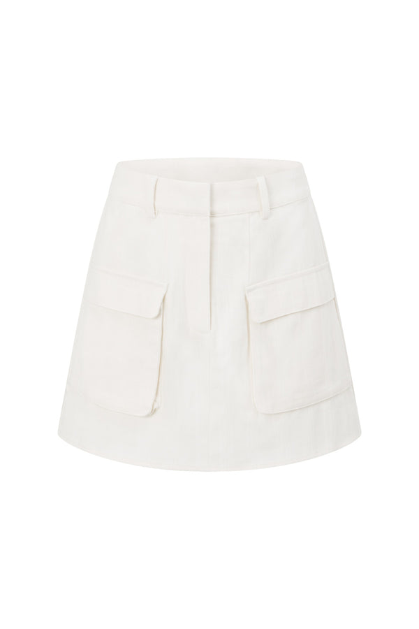 White Cotton Pocket A Line Mini Journey Skirt