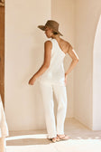 White Ribbed Knit One Shoulder Asymmetric Audri Top