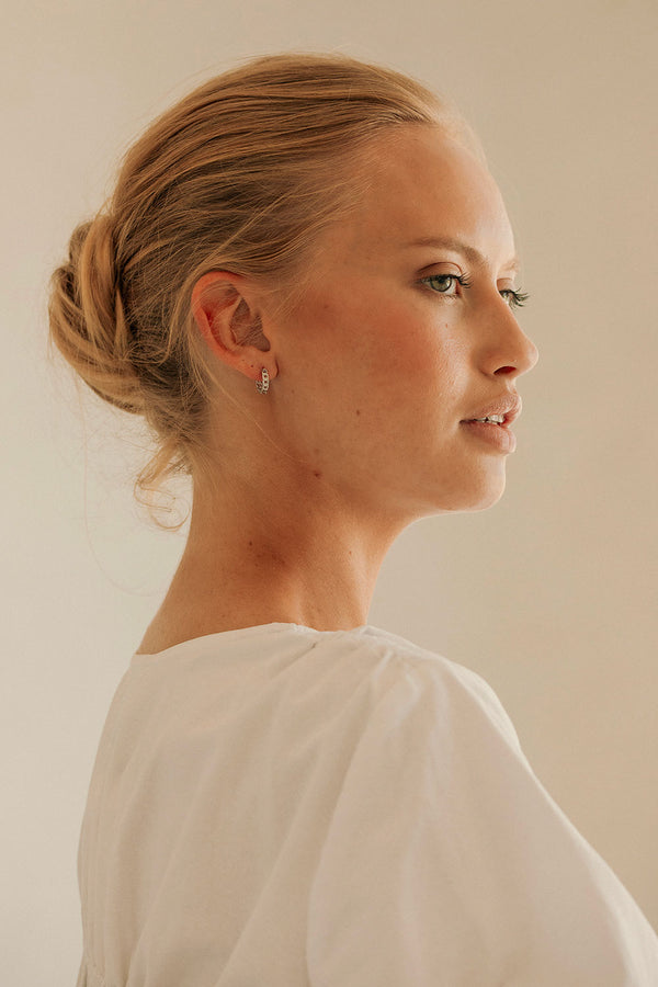 Silver Toned Chain Link Hoop Eve Huggie Earrings