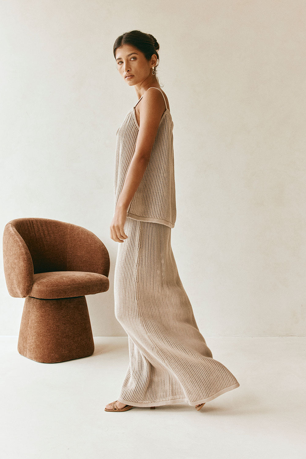 Taupe Knit Drawstring Maxi Havana Skirt