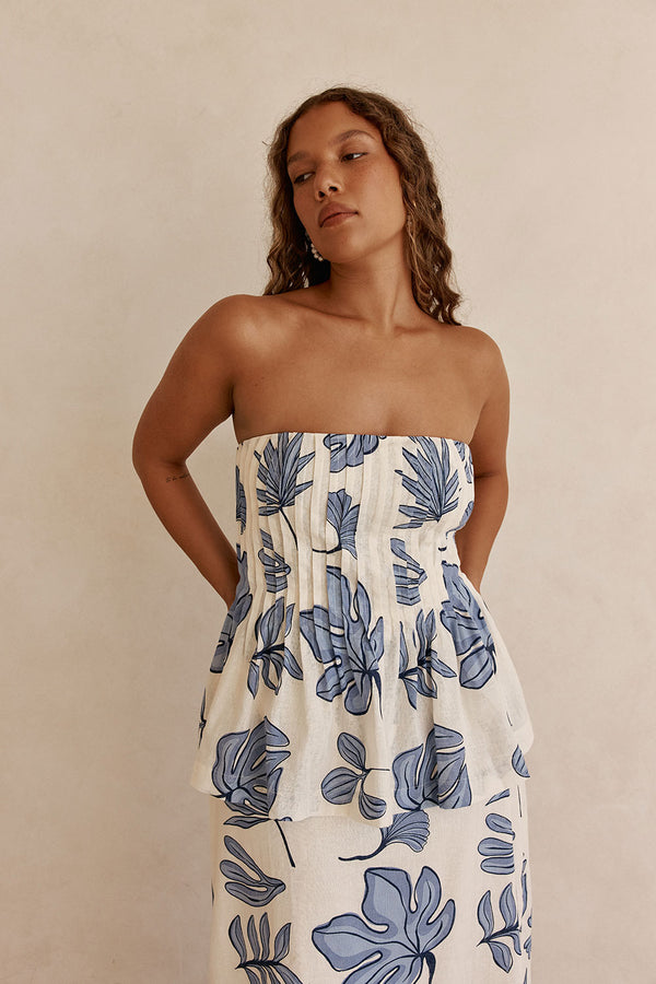 Blue Phylida Azure Print Strapless Maxi Reign Dress