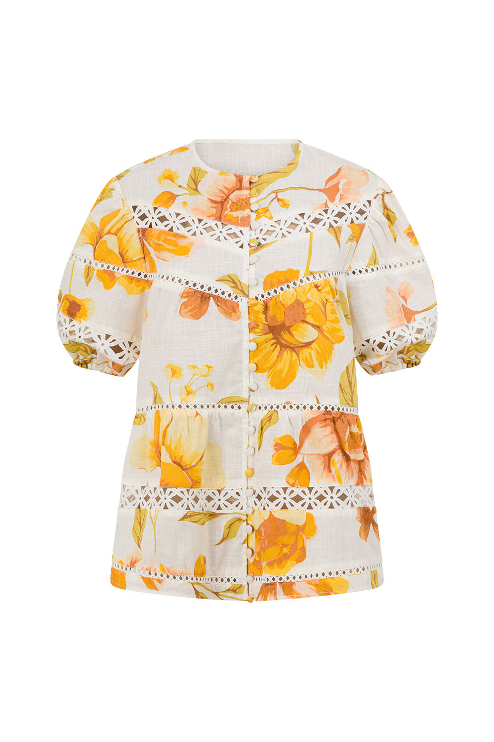 White Agalia Floral Print Button Up Jara Blouse