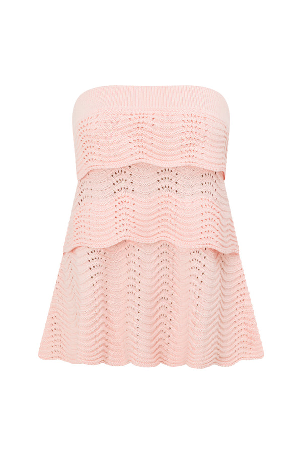 Blush Pink Crochet Knit Strapless Panel Kama Top