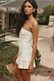 White Strapless Pleated Mini Izel Dress