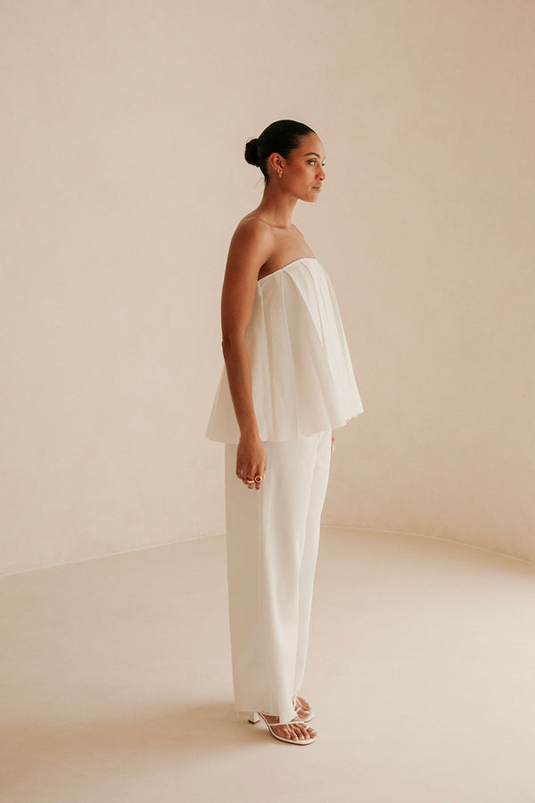 White Relaxed Elastic Drawstring Kamila Pants