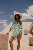 Izzy Short Sleeve Button Up Mini Dress - Verano Floral, Postcard, Blue, Green, White, Yellow