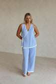 Blue and White Stripe Woven Wide Leg Billy Pants