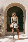 Brown Sable Floral Print One Shoulder Mini Ellira Dress