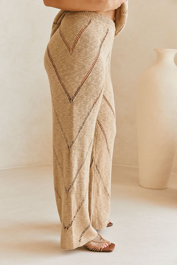 Tan Knit High Waist Ladder Pannel Josiah Pants