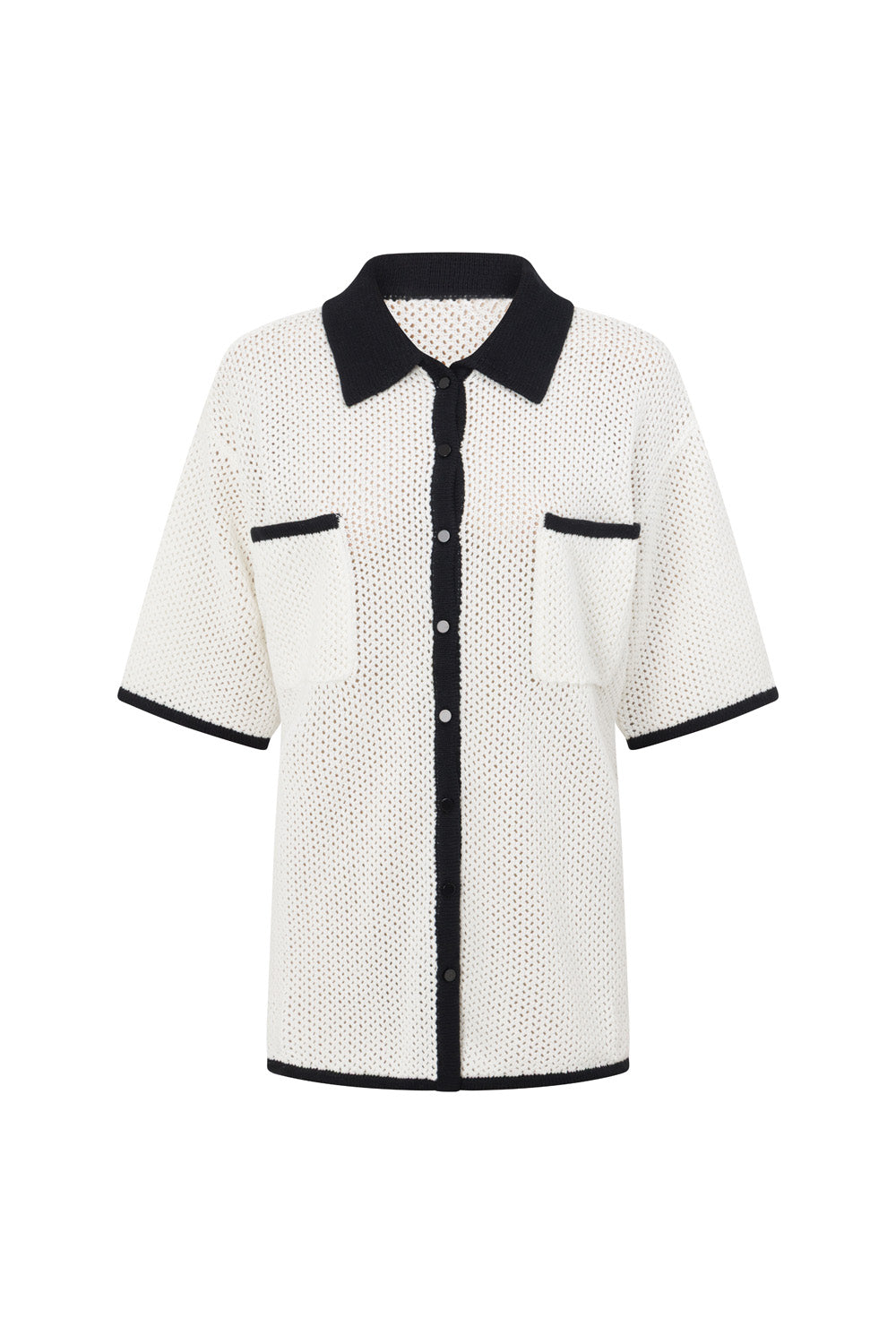 White Crochet Knit Button Up Short Sleeve Shiloh Top