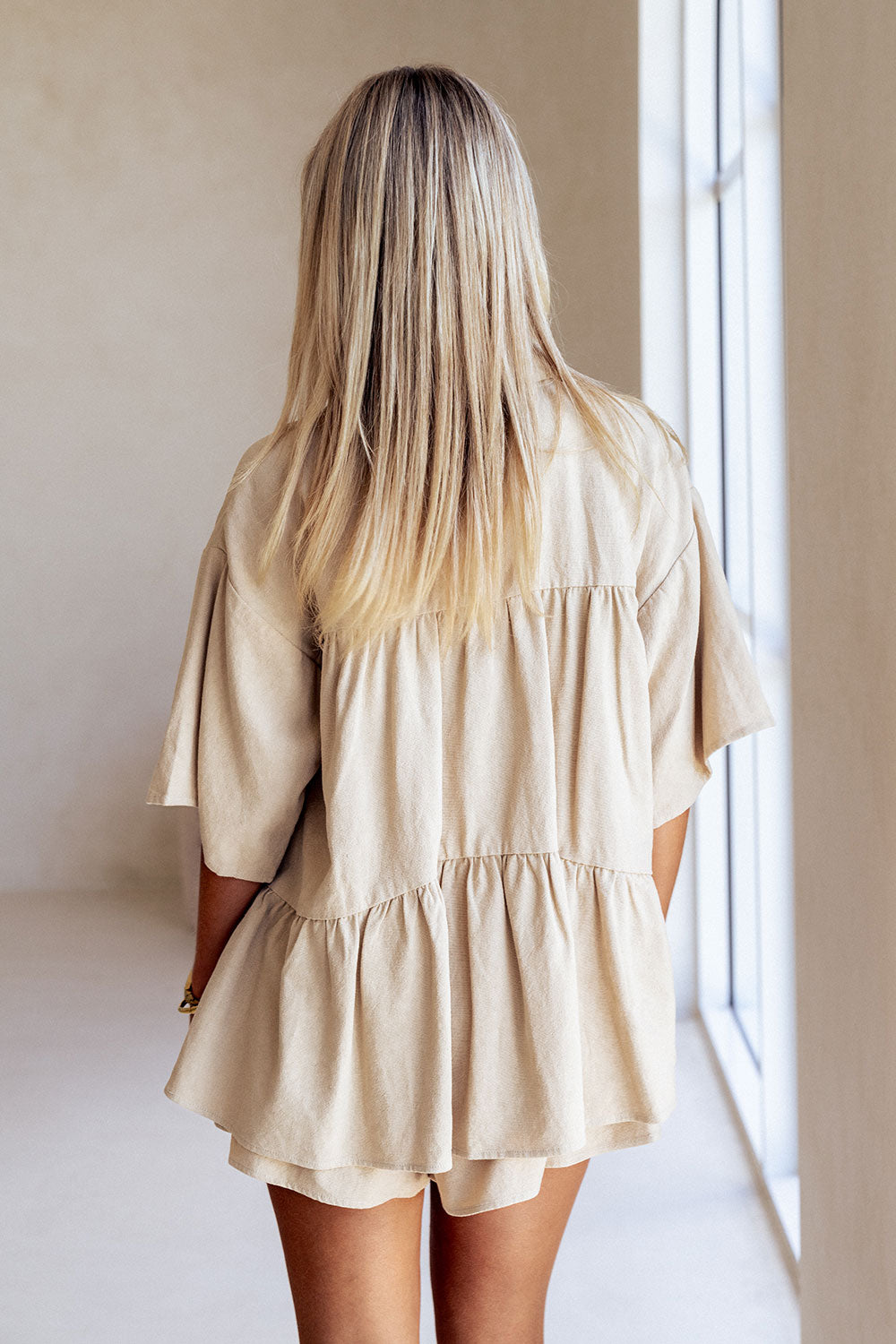 Beige High Waist Gathered Flounce Panel Luna Shorts