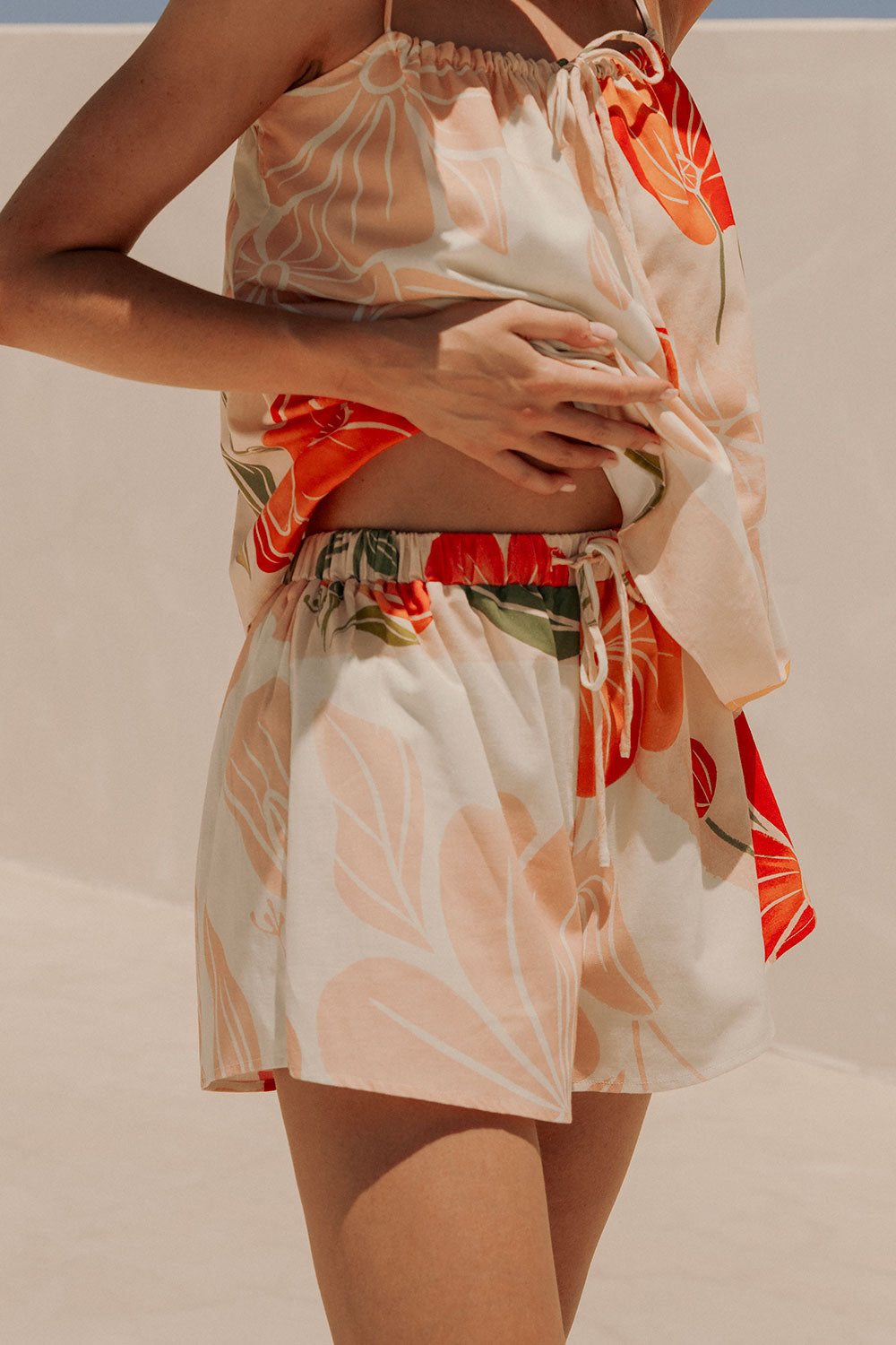 Jetta Tie Shorts - Petal Scarf Pink, White, Orange