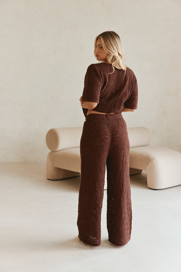 Brown Crochet Knit High Waist Umiko Pants