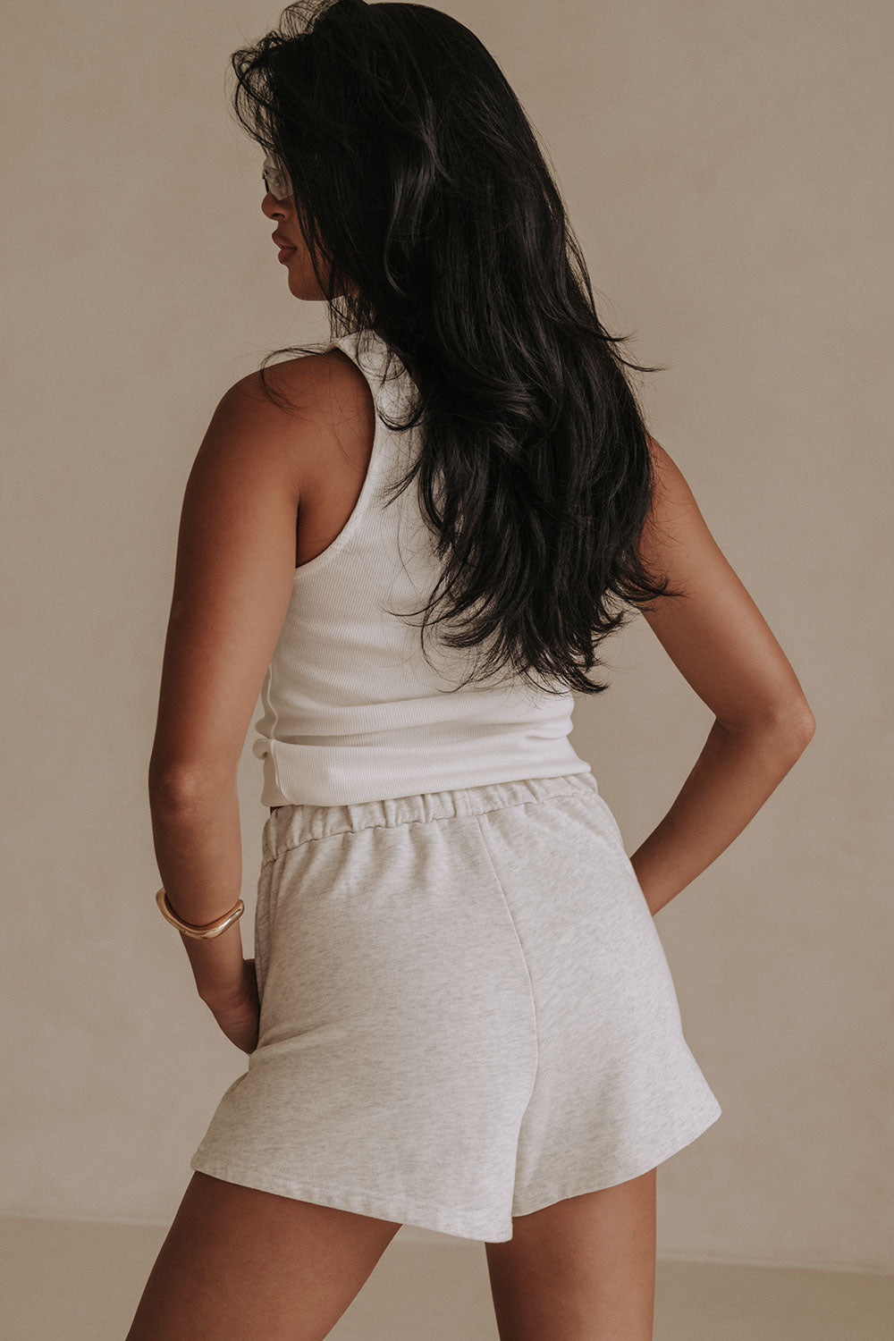 Grey High Waist Elastic Drawstring Vienna Shorts