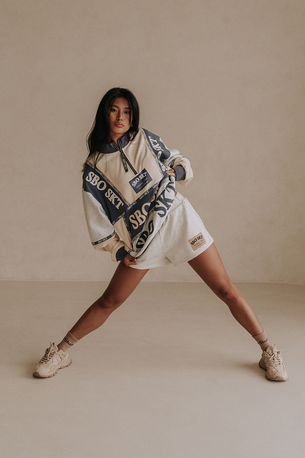 Stockholm Oversized Vintage Sweater - Fleece Blue, Cream, Grey