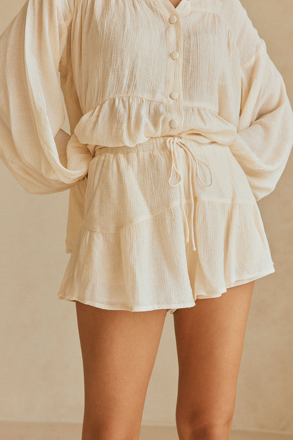 Cream High Waist Drawstring Panelled Huxley Shorts