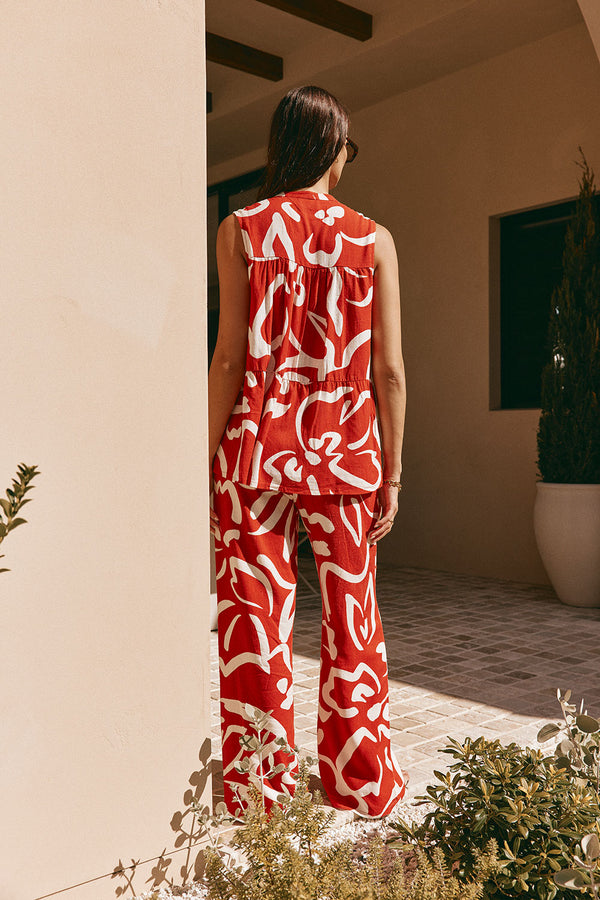 Red Fila Rogue Floral Print Button Up Sleeveless Elena Top