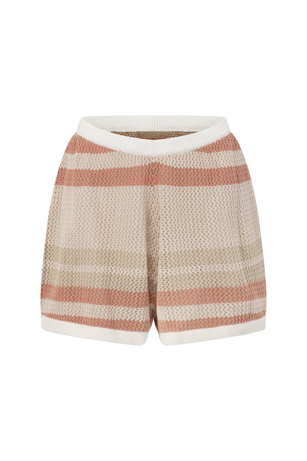 Tan and Cream Stripe Crochet Elastic Kiama Shorts
