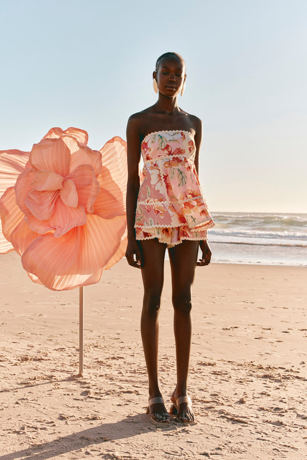 Pink Desert Rose Print Strapless Hera Playsuit