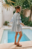Ava Flounce Long Sleeve Mini Tie Dress - Blue