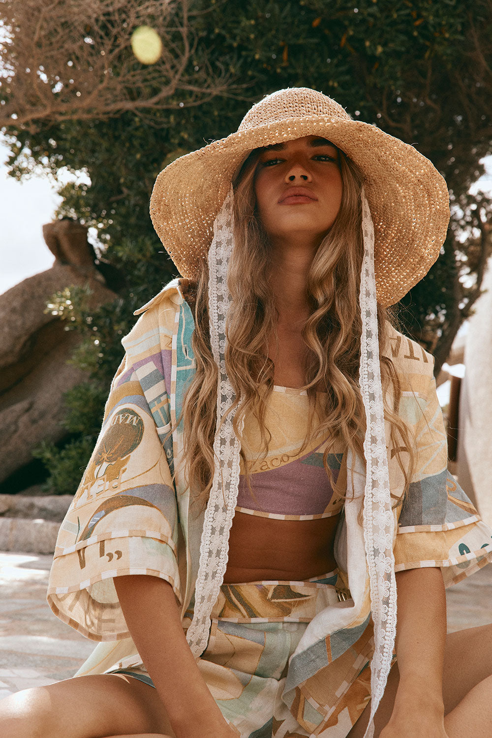 Portofino Thick Strap Buckle Crop Top - Fiorire Acqua, Green, Purple