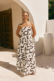 Cream Floral Fleur Lines Print Strapless Noah Dress
