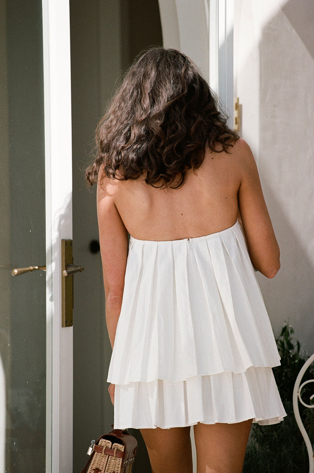 White Pleated Strapless Flowy Amity Top