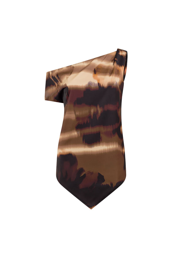 Brown Mirage Bloom Print Satin Saela Top
