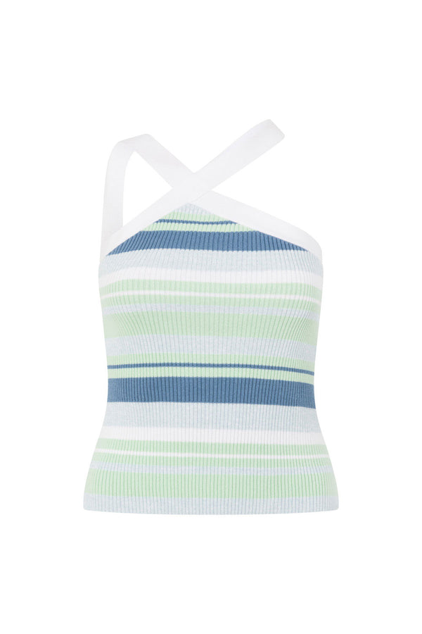Green and Blue Stripe Knit Halter Dahlia Top