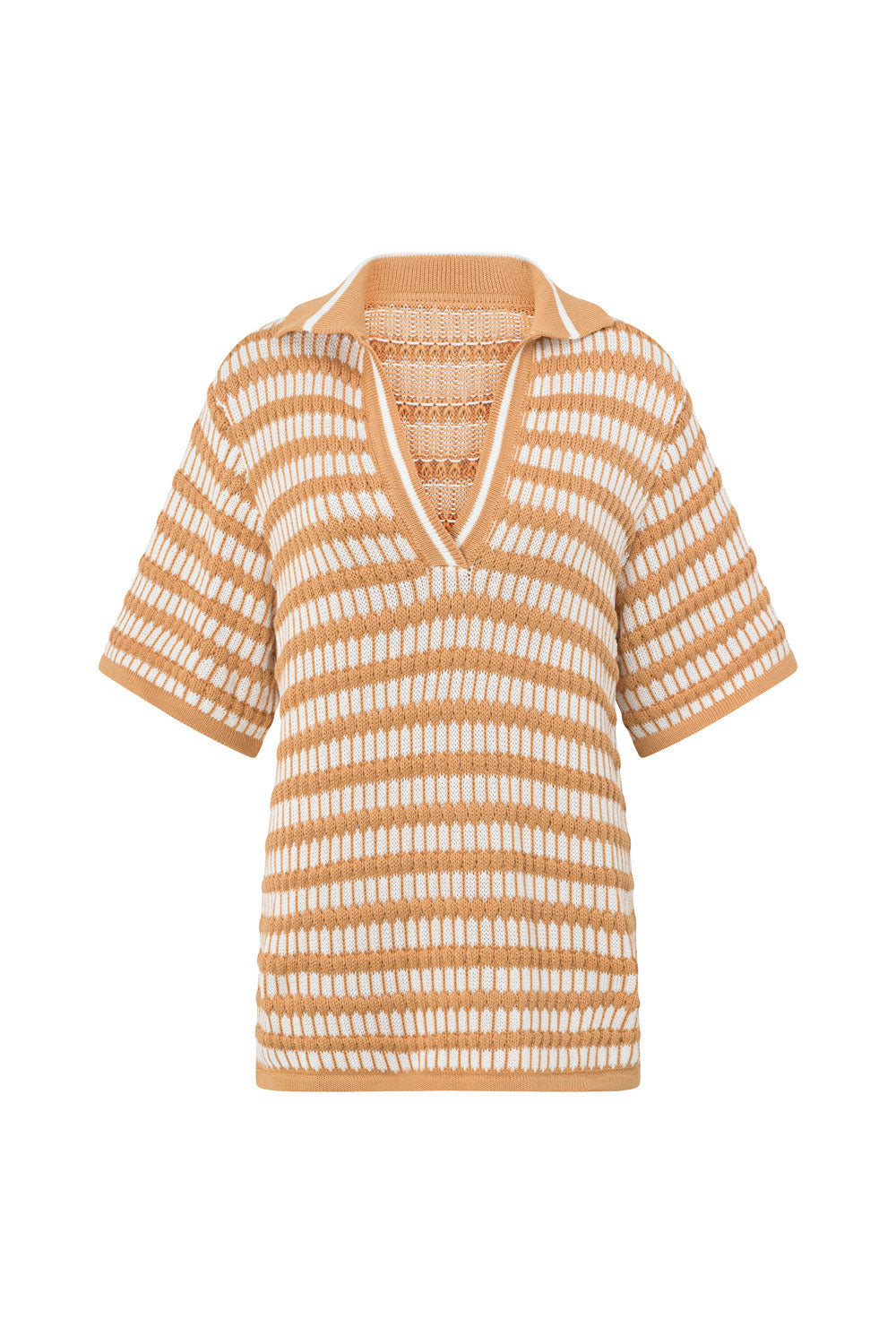 Orange Knit Short Sleeve Collar V Neck Josie Top