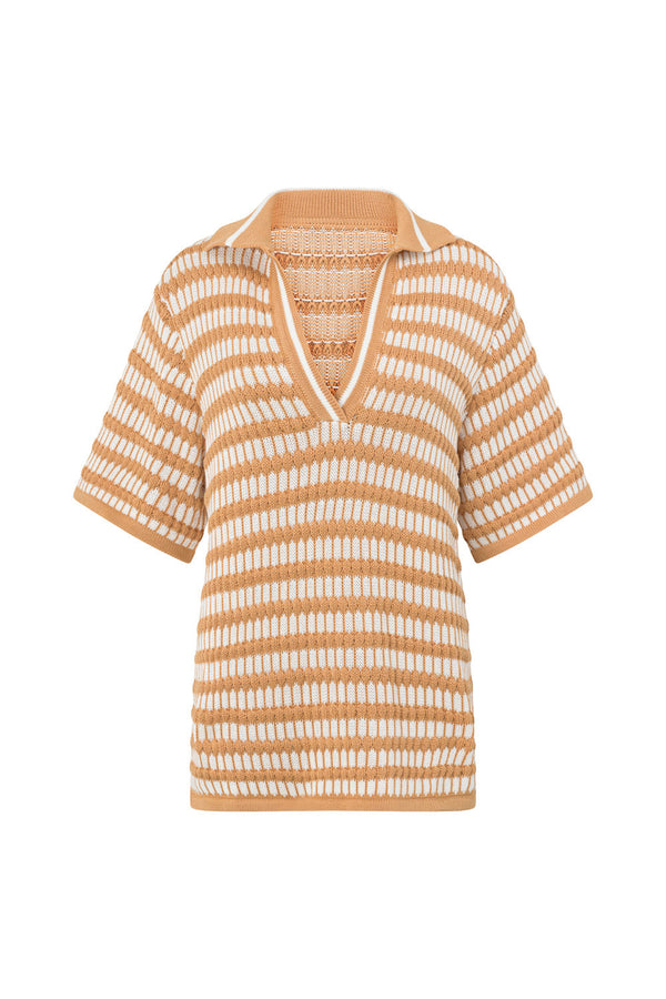 Orange Knit Short Sleeve Collar V Neck Josie Top