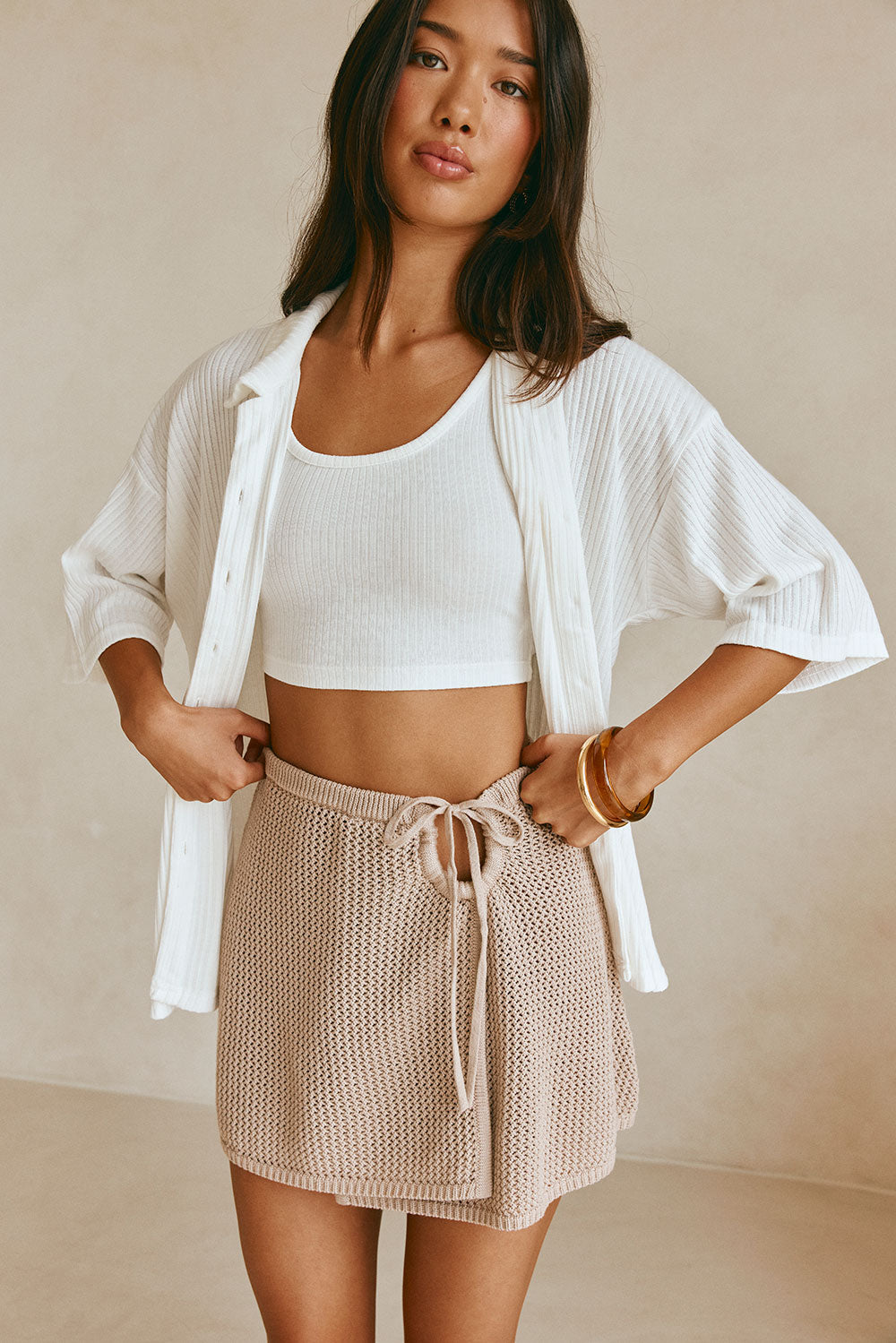 Chocolate Brown Knit Drawstring Mini Priya Skirt