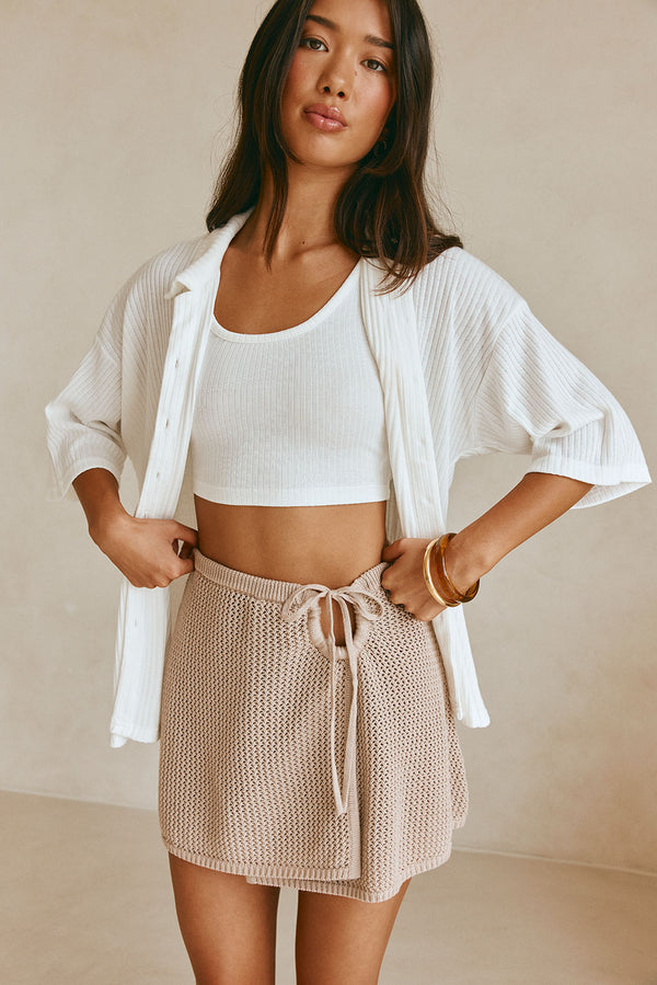 Chocolate Brown Knit Drawstring Mini Priya Skirt