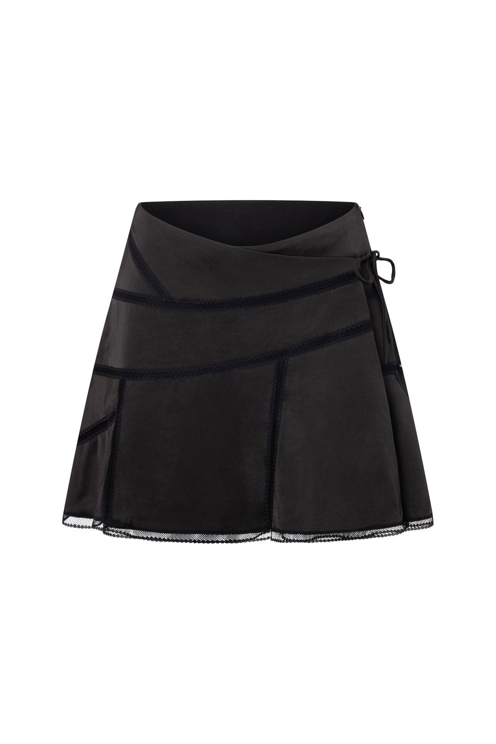 Black Silky Drawstring Mini Sable Skirt