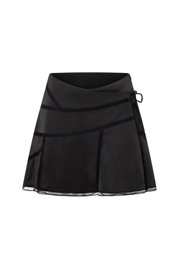 Black Silky Drawstring Mini Sable Skirt