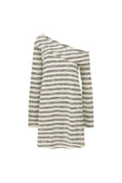 Cabana Off Shoulder Long Sleeve Mini Dress - Cream, Black Stripe