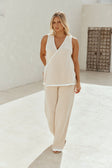 Beige and White Stripe Woven Wrap Billy Top