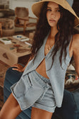 Blue Denim Open V Neck Loralei Top
