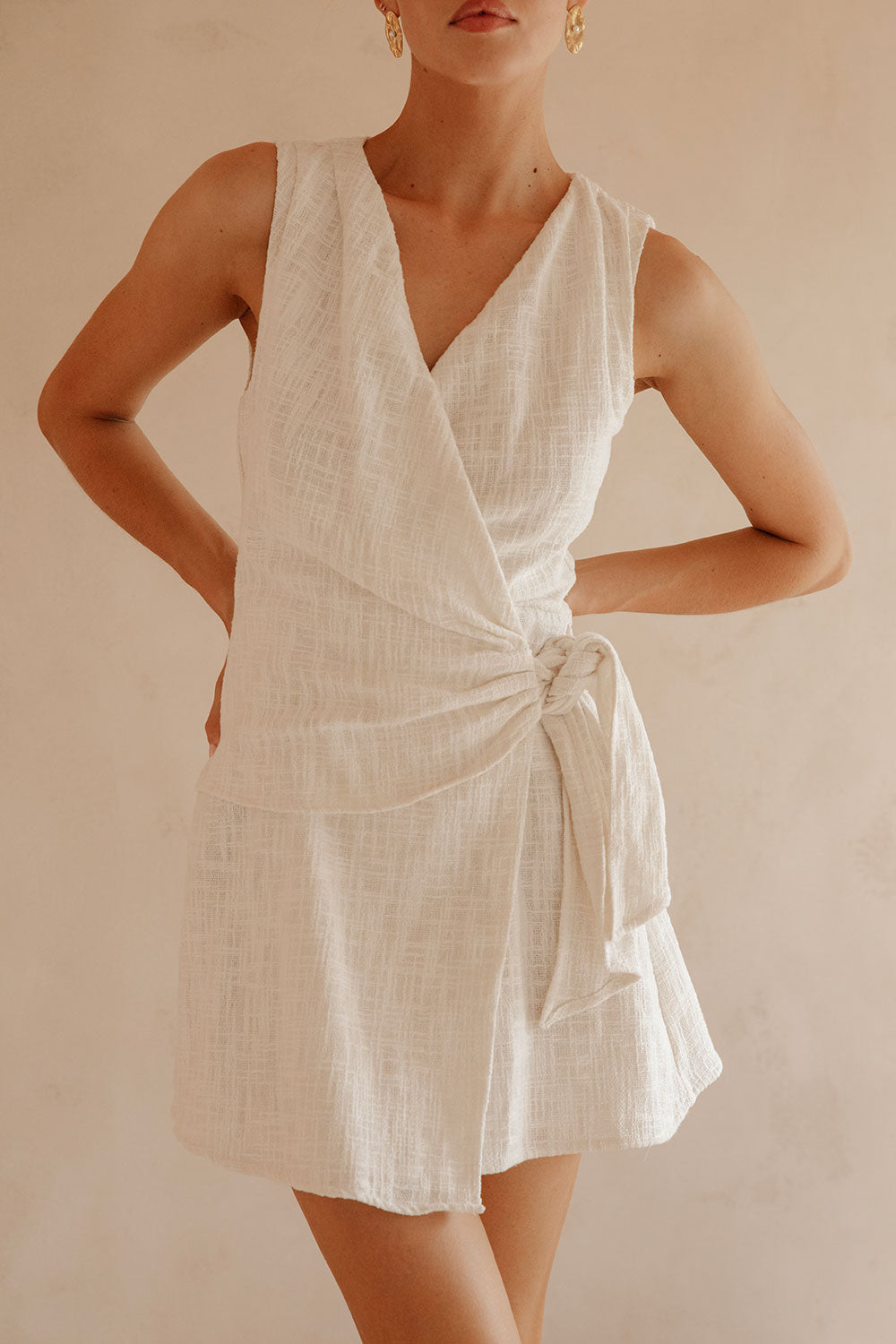 Fallon V Neckline Wrap Mini Dress - White