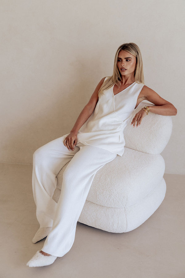 White High Waist Elastic Teah Pants