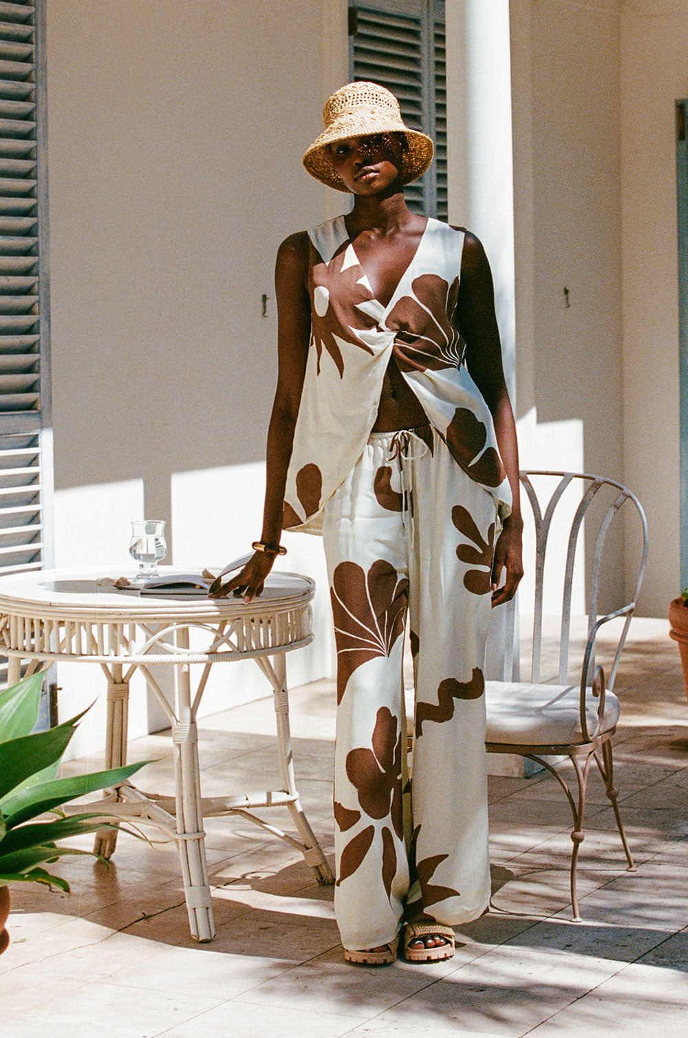 Zana Tie Pants - Galene Print, Brown, Cream