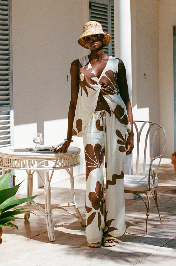 Zana Tie Pants - Galene Print, Brown, Cream