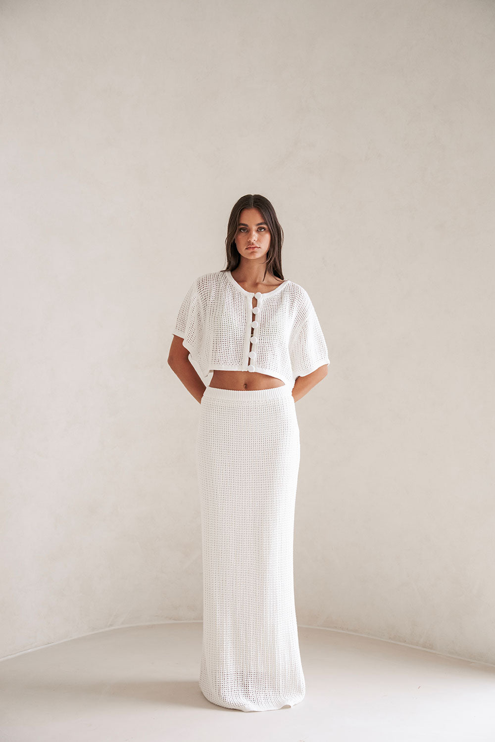 Bridal White Knit  Button Up Mekkah Top