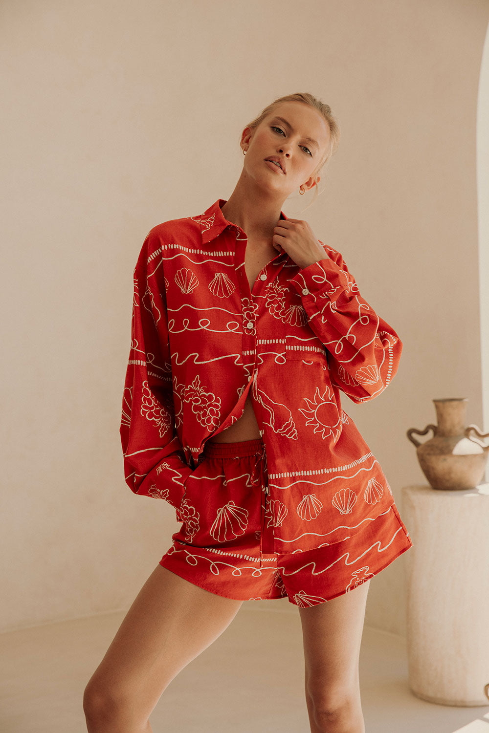 Red Peace Long Sleeve Button Up Zuli Top