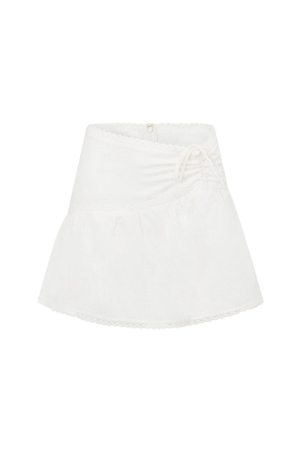 White Cotton Gathered Mini Alani Skirt